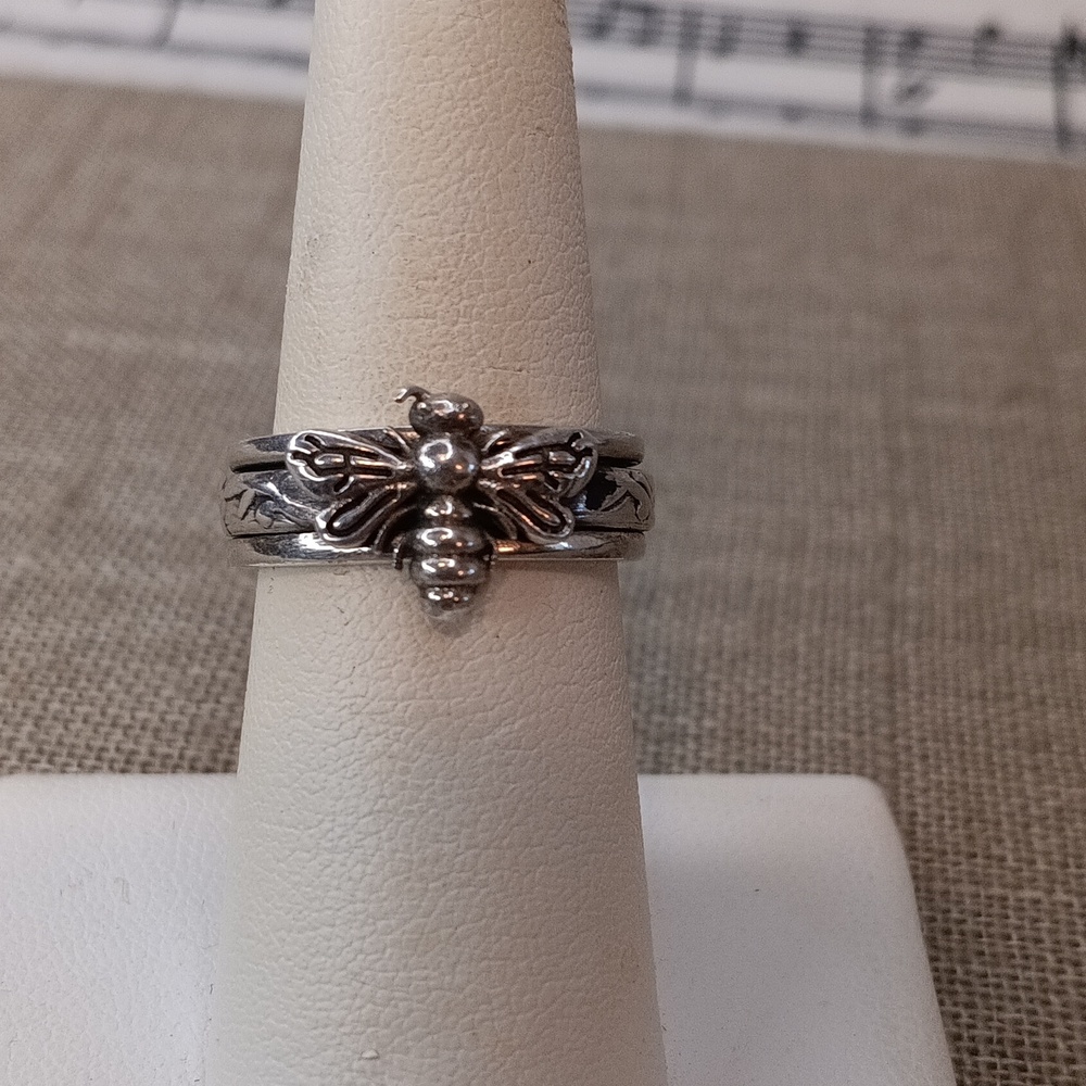 Sterling Silver Honey Bee Floating Band Ring Size 7.5